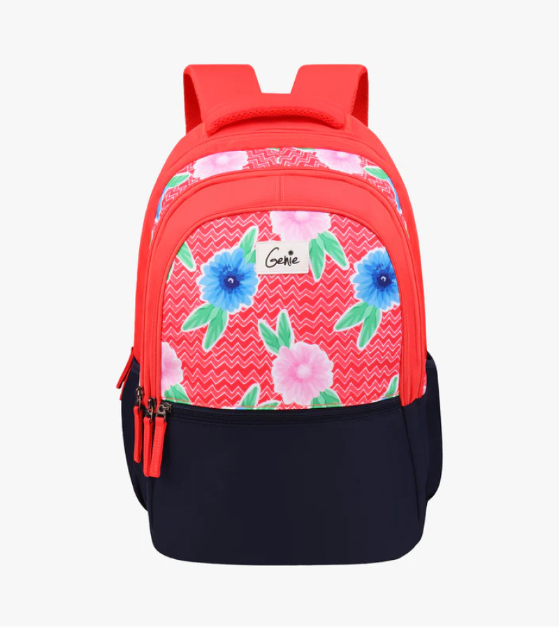 Genie Chevron 36L Coral School Backpack With Easy Access Pockets