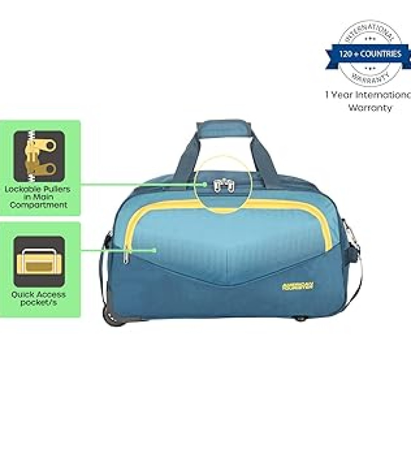 American Tourister Ohio Polyester 65 Cms Wheel Travel Duffle Bag (Blue), W-30 CM