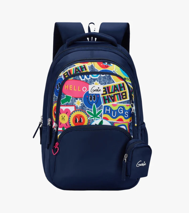 Genie Blahblah 27L Navy Blue Juniors Backpack With Easy Access Pockets