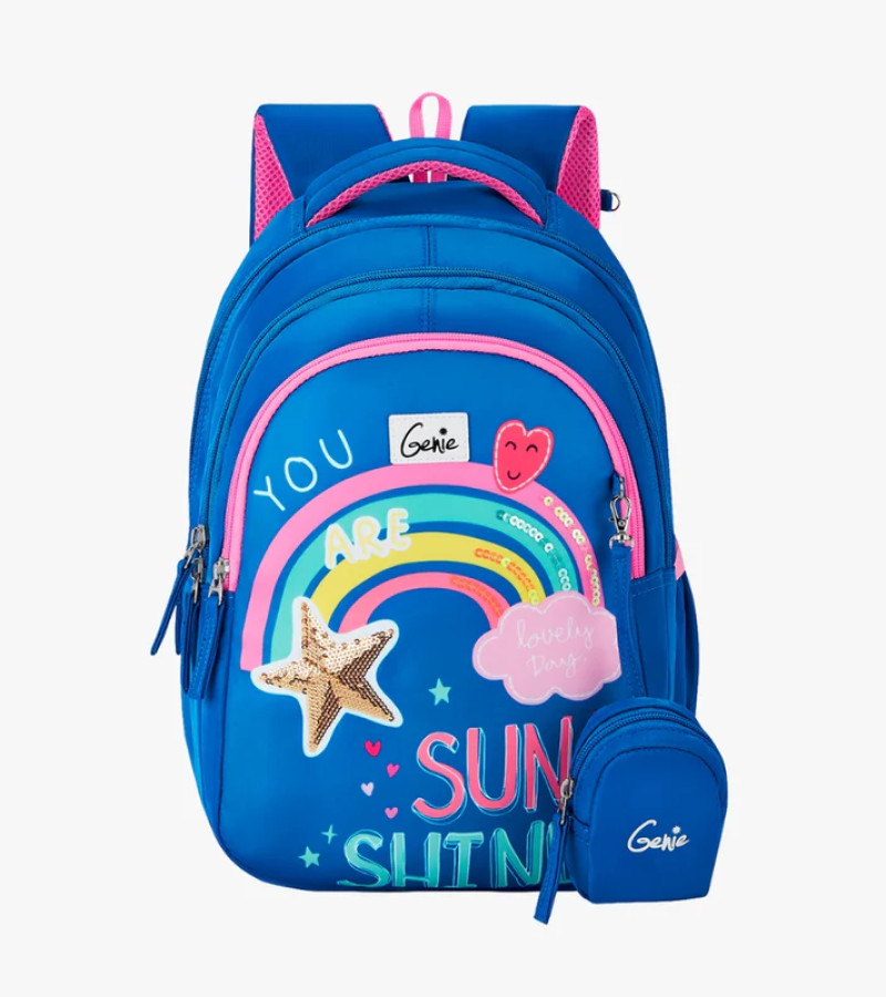 Rainbow Small Backpack for Kids - Blue With Comfortable Padding