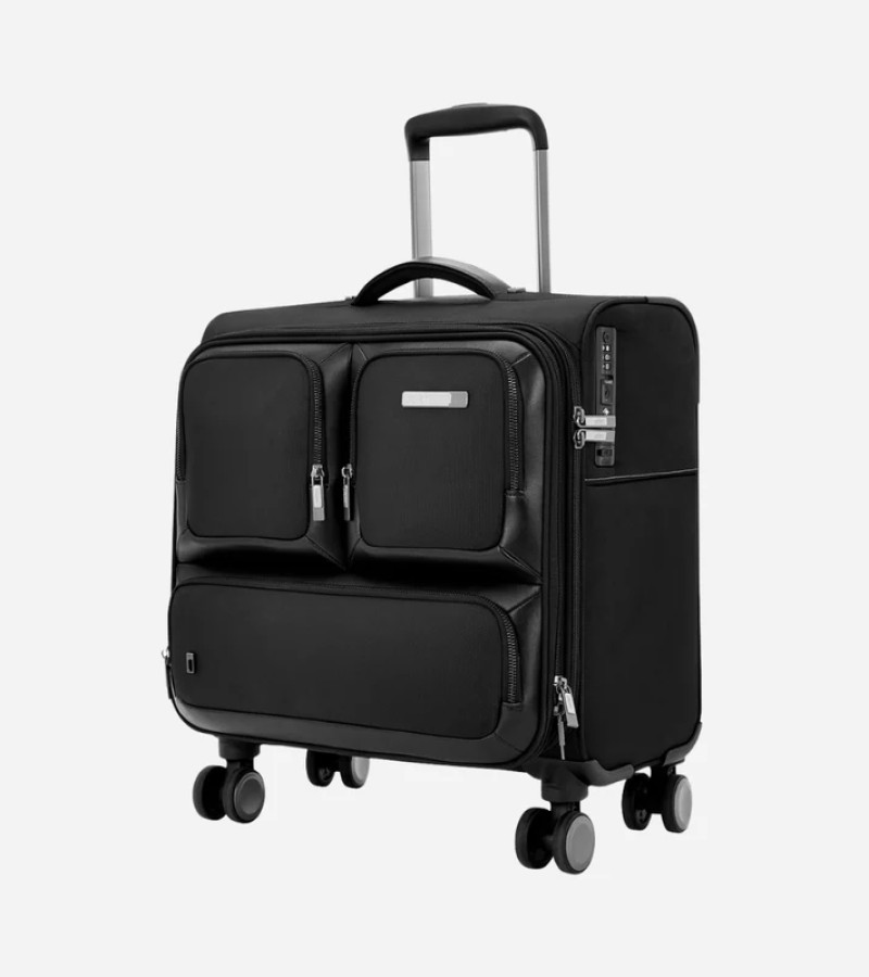 Safari Phoenix Black Overnighter Laptop Trolley Bag with TSA Lock and Detailed Interior.