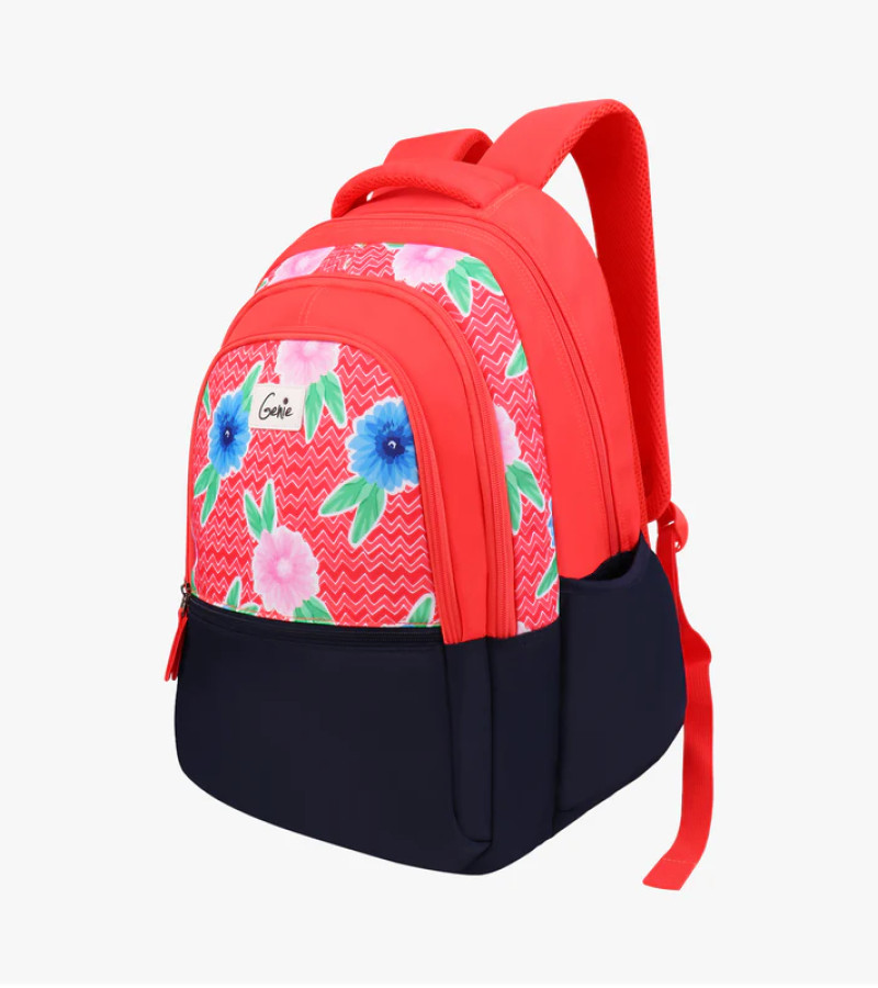 Genie Chevron 36L Coral School Backpack With Easy Access Pockets