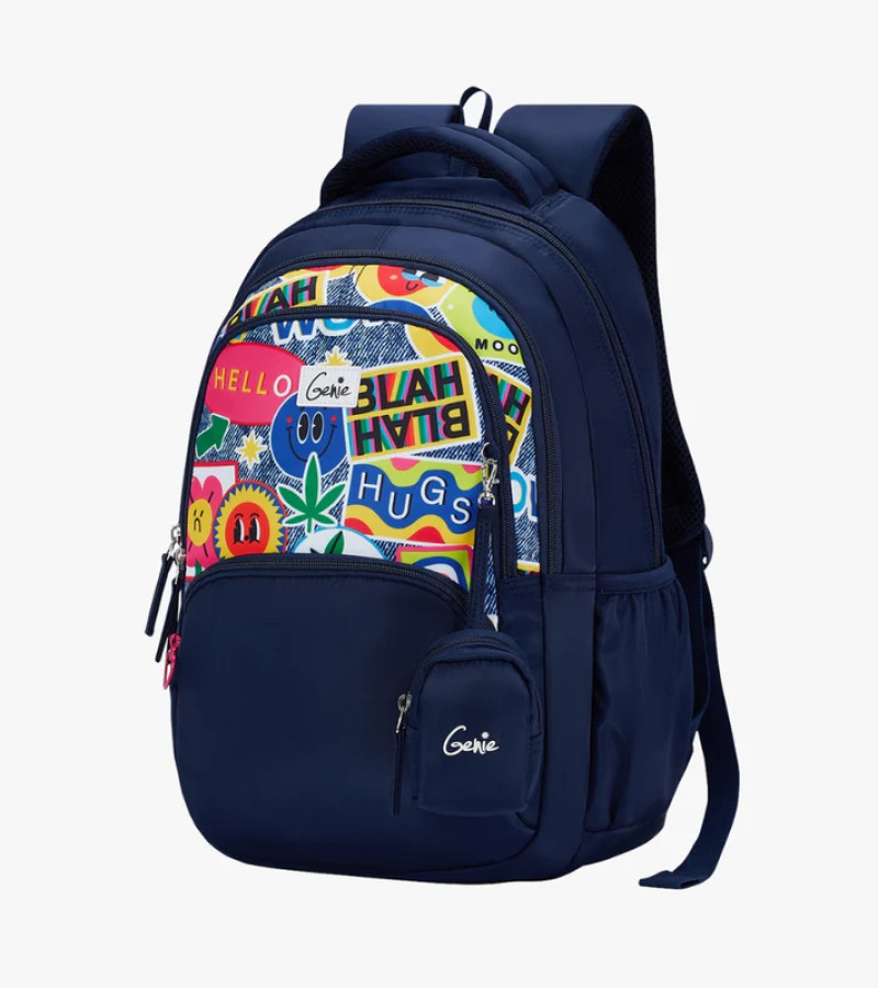 Genie Blahblah 27L Navy Blue Juniors Backpack With Easy Access Pockets