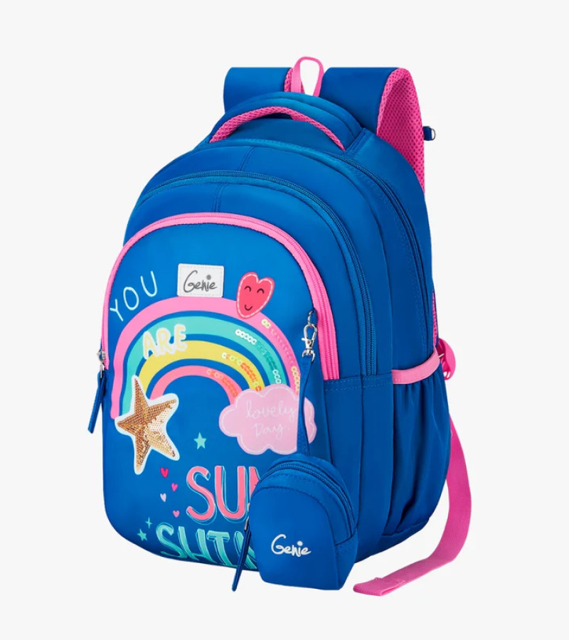 Rainbow Small Backpack for Kids - Blue With Comfortable Padding