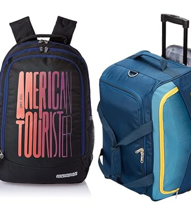 American Tourister 32 Ltrs Black Casual Backpack AMT Fizz SCH Bag 02 Black Ohio Polyester 55 cms Blue Travel Duffle Honest Bags